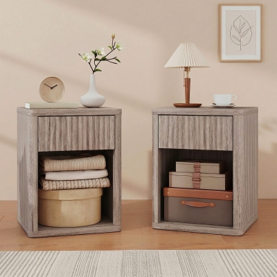 HOMCOM Nightstand with Drawer and Open Shelf, Modern Bedside Table Set of 2 for Bedroom Living Room, Grey