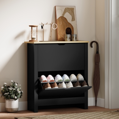 HOMCOM Shoe Storage Cabinet with 2 Flip Drawers and Adjustable Shelves for 8–12 Pairs of Shoes, Black
