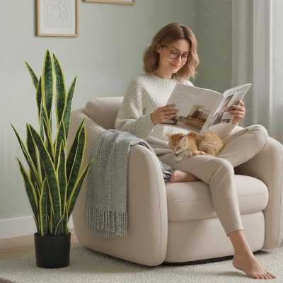 Outsunny Artificial Tree, 35.4" Artificial Snake Plant with 21 Leaves in Pot for Home, Office, and Living Room, Green