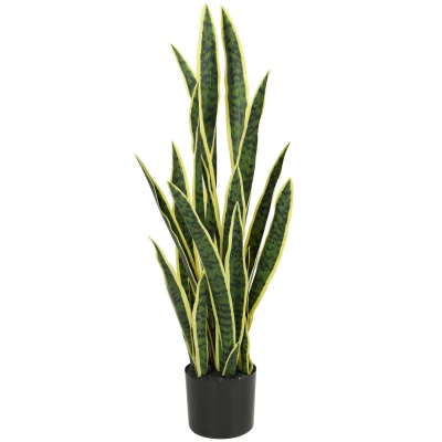 Outsunny Artificial Tree, 35.4" Artificial Snake Plant with 21 Leaves in Pot for Home, Office, and Living Room, Green