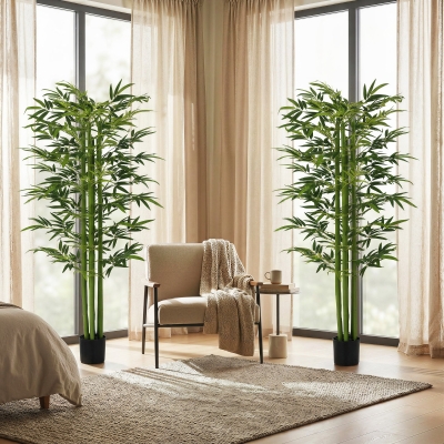HOMCOM Indoor Fake Plants, Artificial Bamboo Tree with Adjustable Shape for Home Office Living Room Decor, Green