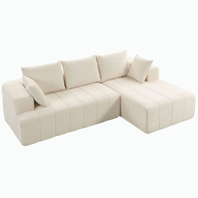 HOMCOM 101" Modular Sectional Sofa with Chaise, Chenille Boneless Cloud Sofa Bed, 3 Seater L-Shaped Couch, No Assembly, Beige