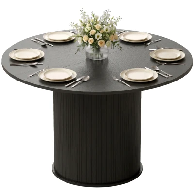 HOMCOM Round Dining Table for 4-6, 47 Inch Kitchen Table with Fluted Pedestal Base, for Kitchen Living Room Dining Room, Black