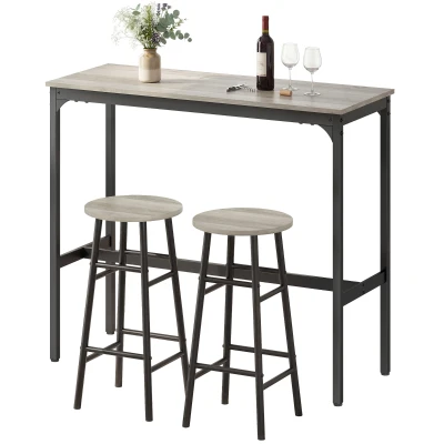 HOMCOM 3-Piece Counter Height Bar Table and Chairs, Dining Table and Chairs Set for 2, Pub Table and Chairs
