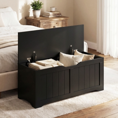 HOMCOM Storage Bench with Lift Top Storage Chest with Safety Hinges for Entryway, Living Room, Black