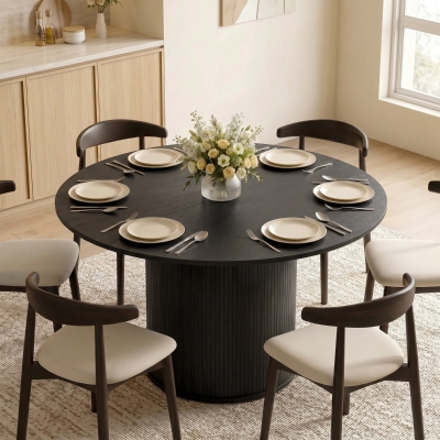 HOMCOM Round Dining Table for 4-6, 47 Inch Kitchen Table with Fluted Pedestal Base, for Kitchen Living Room Dining Room, Black