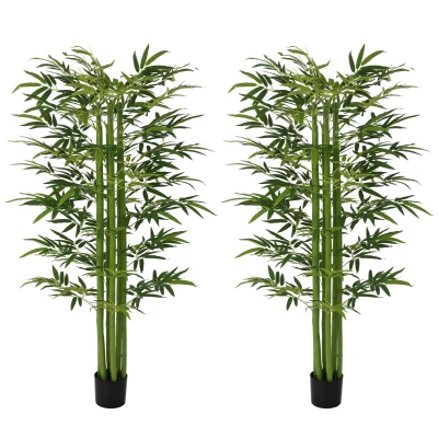 HOMCOM Indoor Fake Plants, Artificial Bamboo Tree with Adjustable Shape for Home Office Living Room Decor, Green