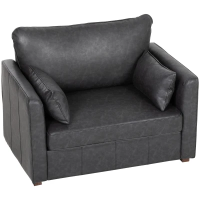 HOMCOM Accent Chair, PU Leather Armchair with Wide Seat, Spring Cushion, Rubberwood legs, 2 Pillows, Black
