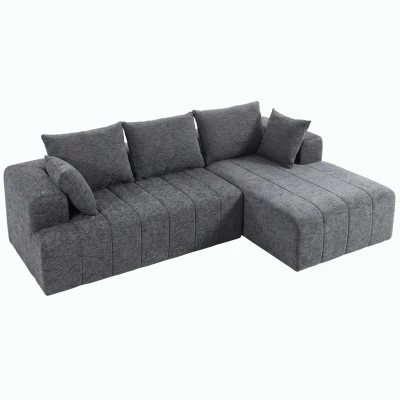 HOMCOM 101" Modular Sectional Sofa with Chaise, Chenille Boneless Cloud Sofa Bed, 3 Seater L-Shaped Couch, No Assembly, Grey