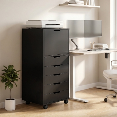 HOMCOM File Cabinet on Wheels Mobile Printer Stand with 5 Drawers for Home Office Black