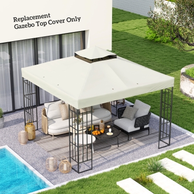 Outsunny 10' x 10' Gazebo Canopy Replacement Cover, 2-Tier Garden Gazebo Roof Replacement, UPF30+, TOP COVER ONLY, Light Grey
