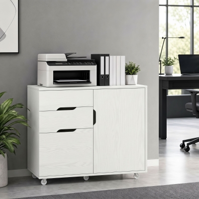 HOMCOM Filing Cabinet with File Drawer File Cabinet with Adjustable Shelf and 3 Drawers White