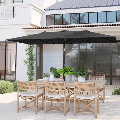 Outsunny Double-Sided Patio Umbrella Parasol with Tilt, Adjustable Height, Vents and 12 Ribs, for Garden, Deck, Grey