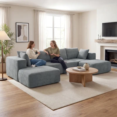 HOMCOM U-Shape Modular Sectional Sofa with 2 Ottomans, Dark Gray