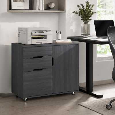 HOMCOM Filing Cabinet with File Drawer File Cabinet with Adjustable Shelf and 3 Drawers Black