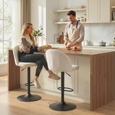 HOMCOM Bar Stools Set of 2, Swivel Counter Height Barstools with Footrest, Cream White