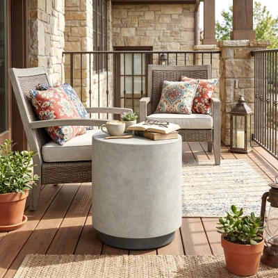 HOMCOM Round Accent Table with Concrete Finish, Adjustable Feet, Gray