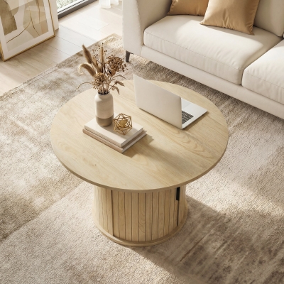HOMCOM Round Coffee Table, 31.5" Center Table, Natural Wood