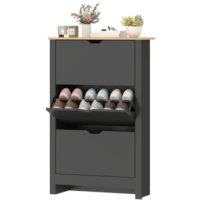 HOMCOM Shoe Storage Cabinet with 3 Flip Drawers and Adjustable Shelves for 12-18 Pairs of Shoes, Black