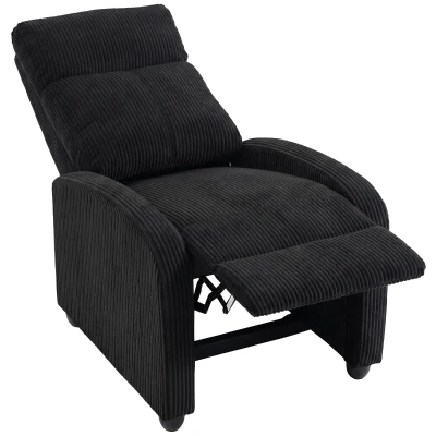 HOMCOM Corduroy Home Theater Seating, Push Back Recliner Chair with Padded Seat for Living Room, Black