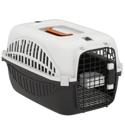 PawHut Airline Approved Pet Carrier for Mini Dogs and Cats with Steel Wire Door, Water Bowl, for Car, Airplane, Outdoor, Balck