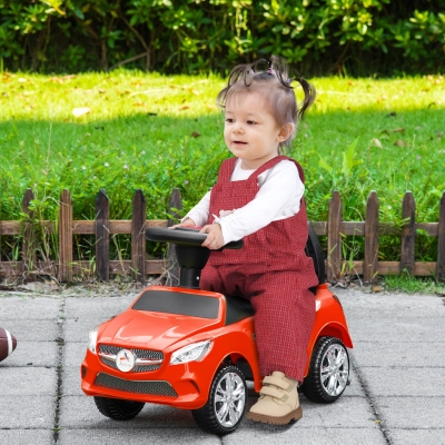 Aosom Kids Ride On Push Car, Foot-to-Floor Walking Sliding Toy Car for Toddler with Under Seat Storage, Music, Headlights Red