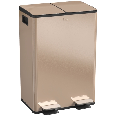 HOMCOM Garbage Bin, Soft-Close Trash Can with Foot Pedal, 2x7.4 Gal (2x28 L) Garbage Can with Removable Inner Buckets, SGold