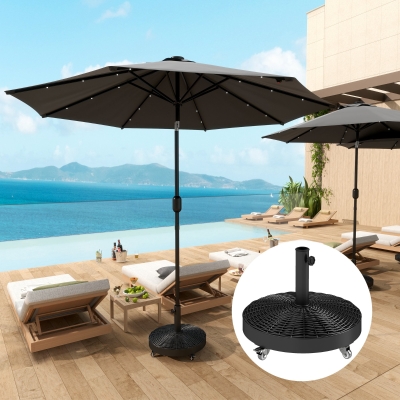 Outsunny Round Umbrella Base with Wheels, Cement-Filled 55 lbs Parasol Stand, Black - Great for Garden and Patio