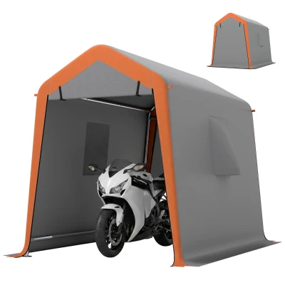 Outsunny 6' x 8' Portable Shed, Outdoor Storage Shed Tent with Door, Windows, Waterproof Motorcycle Bike Tent, Light Grey