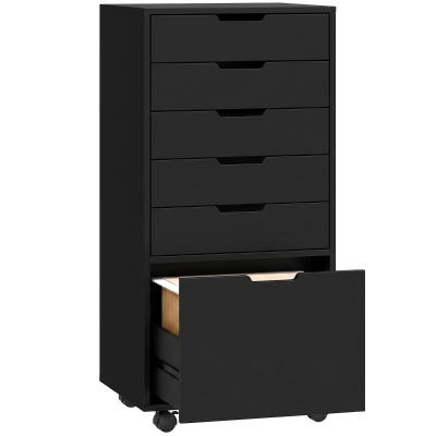 HOMCOM File Cabinet on Wheels Mobile Printer Stand with 6 Drawers for Home Office Black