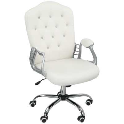 Vinsetto Vanity Office Chair, Velvet Computer Desk Chair with Swivel Wheels, Adjustable Height, Tilt Function, Off-White