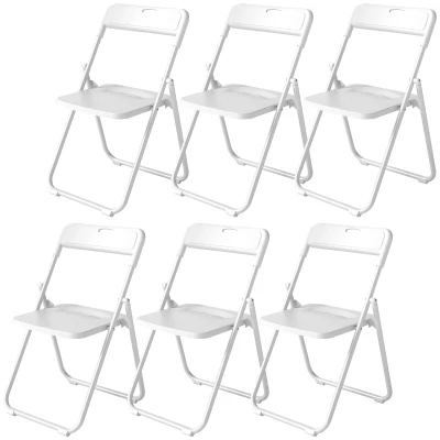 HOMCOM Folding Chairs 6 Pack, Plastic Foldable Chairs with Vent, Carry Hole and Steel Frame for Home, Office, Dining, White