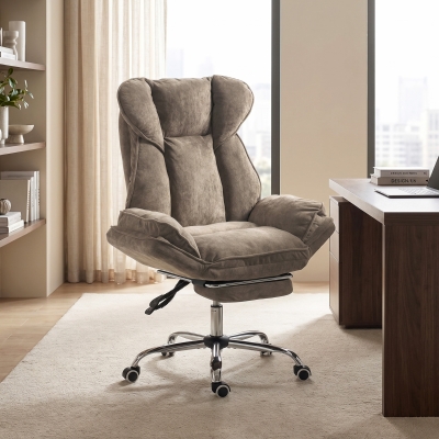 HOMCOM Big and Tall Office Chair Footrest Executive Desk Chair High Back Snowflake Velvet Reclining, Brown
