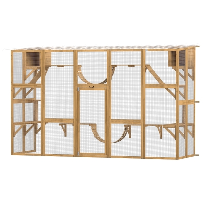 PawHut Catio Playground Cat Window Box Enclosure w/ Shelves, Yellow