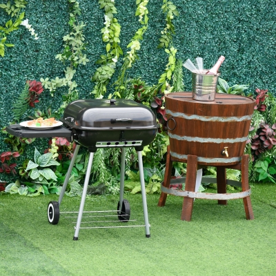 Outsunny Charcoal BBQ Grill with Warming Rack & Storage Side Table, Portable Barbecue Smoker, 89 x 60 x 83 cm, Black