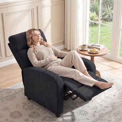 HOMCOM Corduroy Home Theater Seating, Push Back Recliner Chair with Padded Seat for Living Room, Black