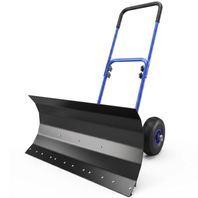 Outsunny Metal Snow Shovel with Wheels, 29"x16.5" Adjustable, Blue