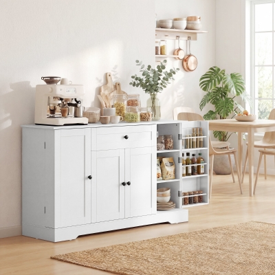 HOMCOM 55" Modern Kitchen Storage Cabinet with Drawer, Adjustable Shelves, Small Kitchen Pantry with Door Racks, White
