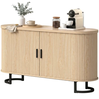 HOMCOM Fluted Sideboard Buffet Cabinet, 55" Modern Coffee Bar Cabinet with Sliding Doors and Adjustable Shelves, Natural