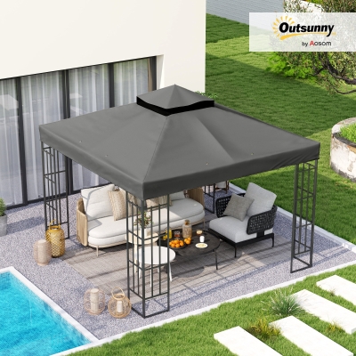 Outsunny 10' x 10' Gazebo Canopy Replacement Cover, 2-Tier Garden Gazebo Roof Replacement, UPF30+, TOP COVER ONLY, Dark Grey