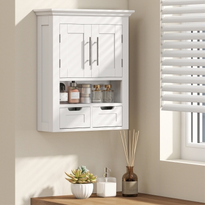 kleankin Bathroom Wall Cabinet, Medicine Cabinet, Toilet Storage Cabinet with Shelf for Living Room and Entryway, White