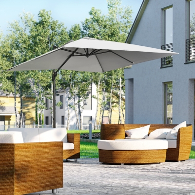 Outsunny 9ft Cantilever Patio Umbrella, Square Overhanging Umbrella with Cross Base, Crank Handle, Tilt Light Grey