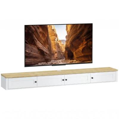 HOMCOM Floating TV Stand for TVs up to 82 Inch, Modern Wall Mounted Media Console with Power Outlets, White