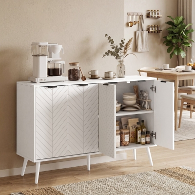 HOMCOM Modern Sideboard and Buffet, Dining Room Cabinet with Adjustable Shelves and 4 Doors, White