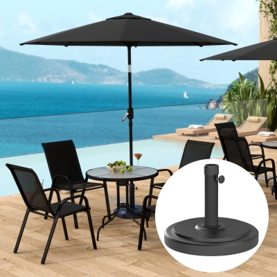 Outsunny 48 lbs Patio Umbrella Base Round HDPE Umbrella Base For 1.5" or 1.9" Outdoor Umbrella Poles Φ18.9" x 15.2" H Black