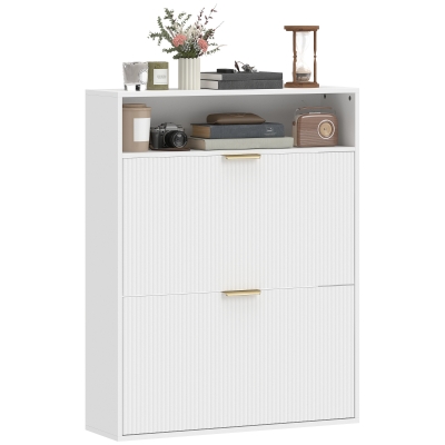 HOMCOM Shoe Cabinet with 2 Flip Drawers Narrow Shoe Storage Cabinet with Top Shelf for Entryway Hallway White