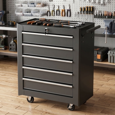HOMCOM Rolling Tool Chest, 5-Drawer Lockable Tool Cabinet with 4 Wheels, Handle, Toolbox Storage Organizer for Garage, Workshop, Repair Shop, Black