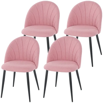 HOMCOM Modern Dining Chairs Set of 4, Upholstered Dining Room Chairs with Metal Legs, Shell Backrest, Padded Seat, Pink
