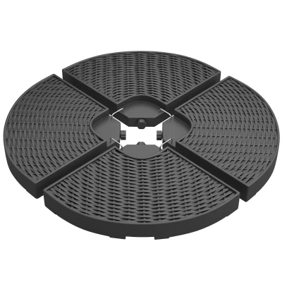 Outsunny 4PCs Cantilever Umbrella Base Weights for Offset Banana Parasol, Wicker Effect HDPE Water or Sand Filled Patio Umbrella Weights with Built-in Handles, Black