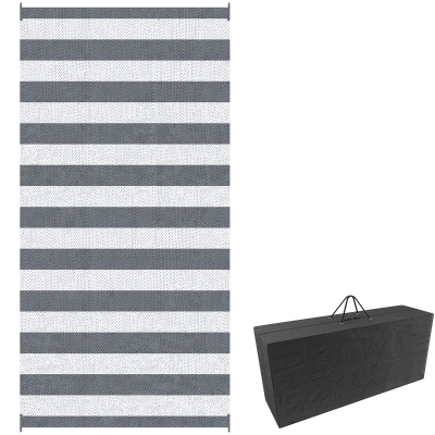 Outsunny 9' x 18' Reversible Outdoor Rug, Gray & White Striped